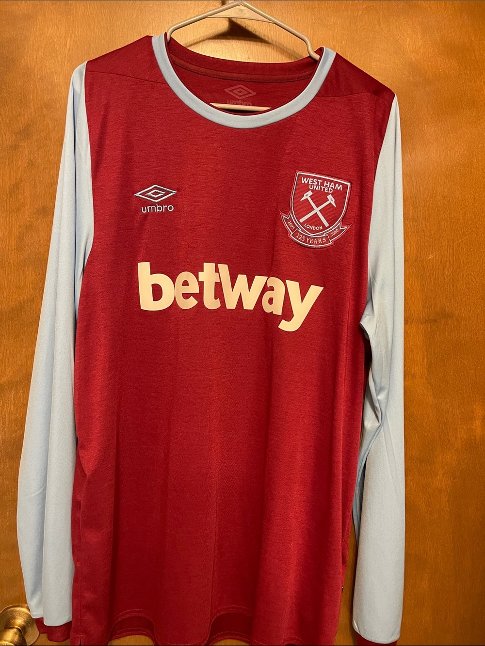 Soccer Umbro West Ham Long Sleeve Jersey in Claret and Sky Blue